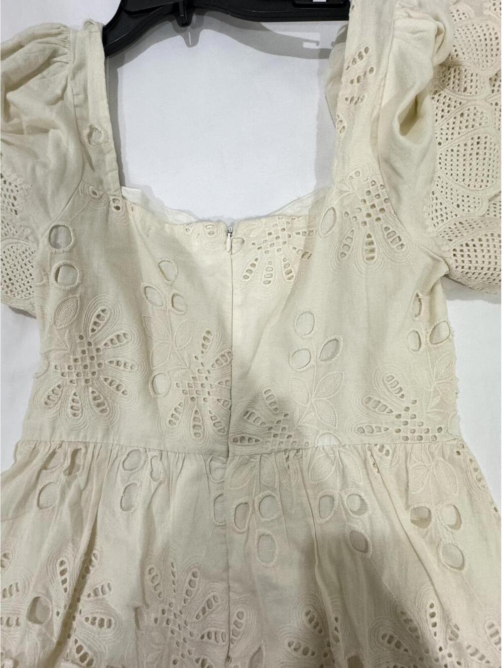 Vestique Cream Eyelet Lace Tiered Boho Cottagecore Mini Dress Medium - Picture 5 of 9